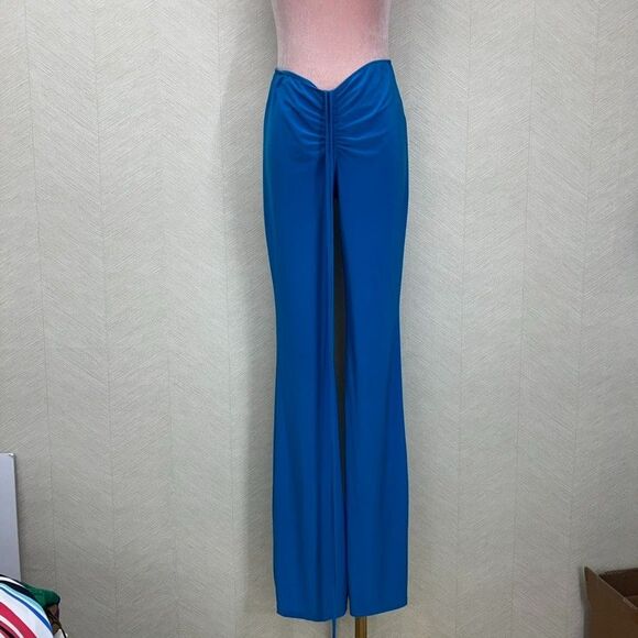 Tresser Stretch Blue Ruched Tie-Front Wide Leg Pants Womens Size Medium - Picture 1 of 9